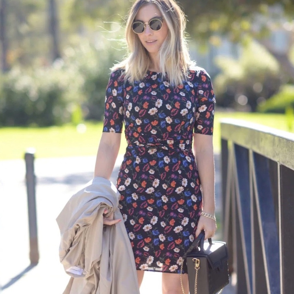 Whistles Floral Print Silk Sheath Dress Black Career Spring Size 6 NWT
